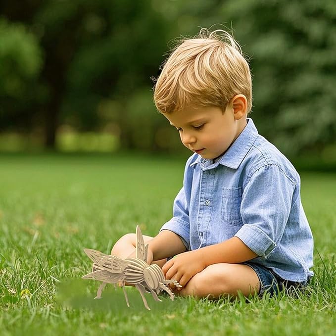 Kids 3D Jigsaw Puzzle with Wooden Different, Felt Bumblebee DIY Cubic Model, Animal Insect Toy Puzzle Game Set Gift