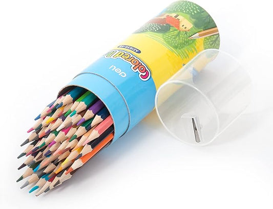 Deli 48 Pack Colored Pencils with Built-in Sharpener in Tube Cap, Vibrant Color Presharpened Pencils for School Kids Teachers, Soft Core Art Drawing Pencils for Coloring, Sketching, and Painting