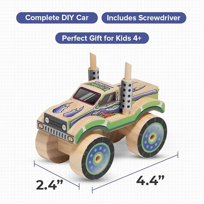 Little Jupiter DIY Wooden Kits w/Stickers - Kids Building Kit - Stem Toys for Ages 4-7 - Wood Crafts for Kids - Woodworking Kits (Monster Truck 2)