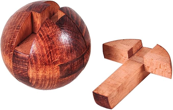 Wooden Brain Teasers Puzzle Handmade Big Wooden Puzzle Magic Ball Toy Intelligence IQ Games 3D Sphere Puzzles for Kids and Adults (Coffee)