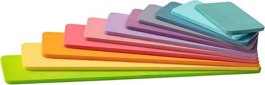Wooden Pastel Building Board, 11Pcs Rectangle Rainbow Straight Slats, Wooden Rainbow Stacking Toy, Learning Creative Thinking Toys
