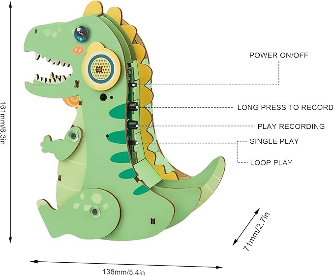 Kosmickiss 3D STEM Wooden Puzzles for Kids, 3D Wooden Models with Voice Recorder, Science STEM Building Kit Creative Craft Toys for Boys Girls Age 8-13 Years Education Birthday Gifts (T-Rex)
