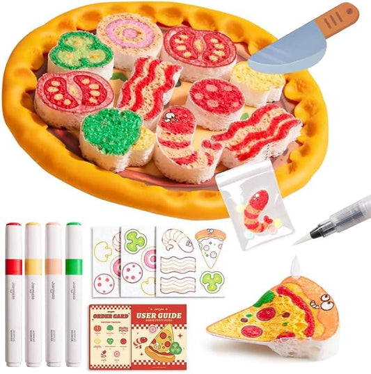 Jar Melo Magic Puffy Paint Pizza Kit, 27 Pcs Magic Foam Texture Painting Kit, 3D Art Foam Paper, Puffy Paint Crafts for Kids Ages 4-8, DIY Creative Gifts for Girls and Boys