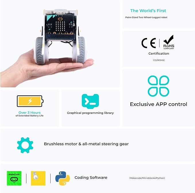 ELECFREAKS Microbit XGO Rider Starter Kit Makecode Programing, Self-Balancing Car Bionic Built-in IMU and Brushless Motor All-Metal Servo,Opens Underlying Python Protocol(Without Micro:bit)
