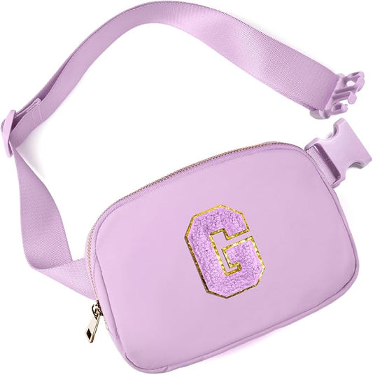 Gitus Gifts for 8 9 10 11 12 Year Old Girls Belt Bag Fanny Pack Crossbody Bags with Initial Letter Patch Cute Stuff Birthday Gifts for Teen Girls Women Personalized Trend Stuff (Lavender-G)