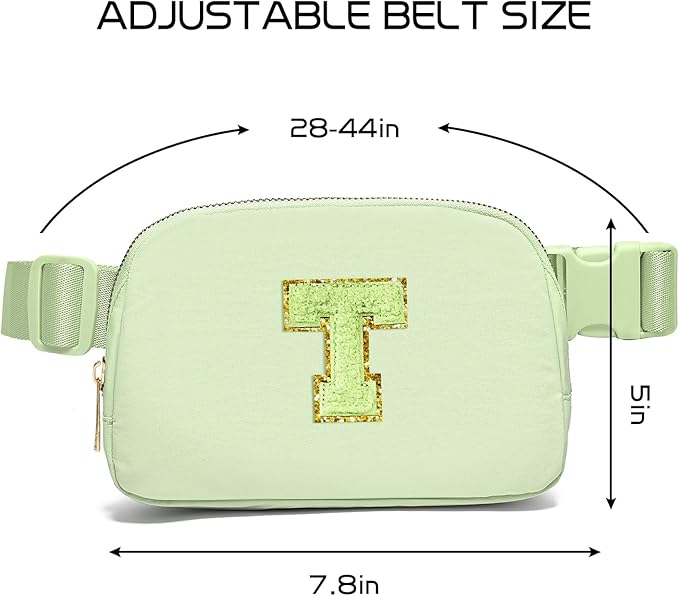 Gitus Gifts for 8 9 10 11 12 Year Old Girls Belt Bag Fanny Pack Crossbody Bags with Initial Letter Patch Cute Stuff Birthday Gifts for Teen Girls Women Personalized Trend Stuff (Light Green-T)