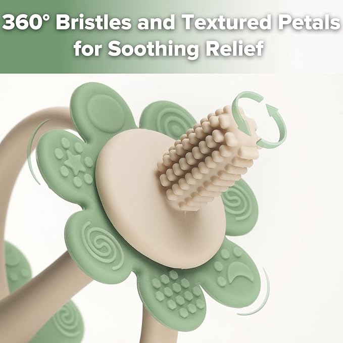 haakaa Silicone Baby Teething Toys,Nipple-Shaped End for Gum Massage,360Β° Baby Toothbrush Head for Self-Brushing Training,Easy to Grip-Pea Green