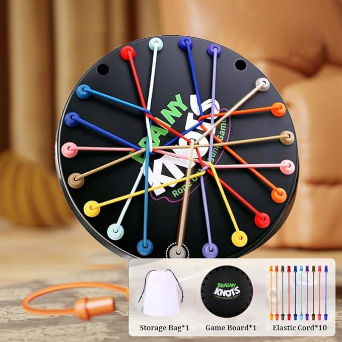 Brainy Knots Rope Untangling Game - Fun Puzzle Board Games for Kids & Adults! Portable Educational Strategy String Toy to Train Brain & Reflex Skills