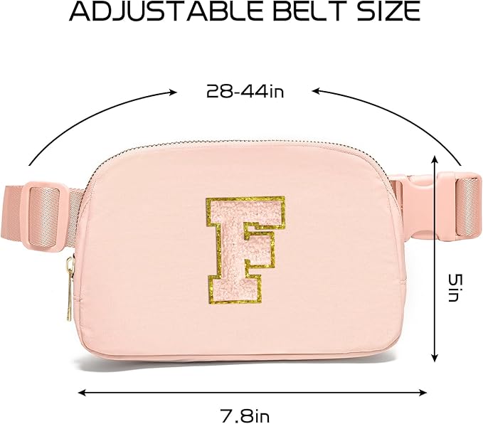 Gitus Gifts for 8 9 10 11 12 Year Old Girls Belt Bag Fanny Pack Crossbody Bags with Initial Letter Patch Cute Stuff Birthday Gifts for Teen Girls Women Personalized Trend Stuff (Coral Pink-F)