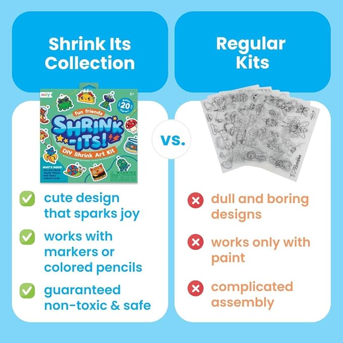 Ooly Shrink-Its 74 PC DIY Shrinking Art Kit with 8 Paint Markers, Includes 48 Plastic Pre Cut Charms, 15 Colored Ball Chains and 2 Colored Cords
