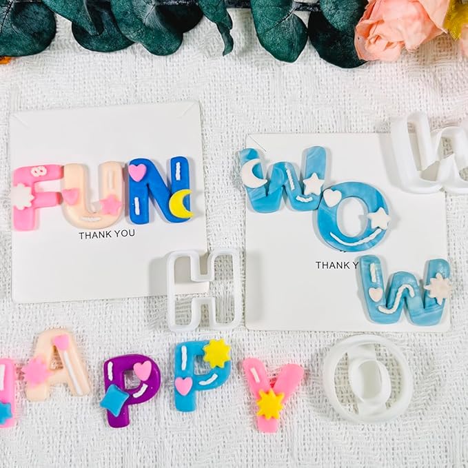 Xaekicr Alphabet Polymer Clay Cutters: 26 Pcs, Letter Designs for Polymer Clay Jewelry,Letter Clay Molds for DIY Custom Clay Earrings
