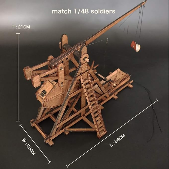 The MINI Counterweight Trebuchet Europe Medieval Siege Equipment Chariot Catapult Weapons DIY 3D Wooden Puzzles Model Kits for Adults STEM Projects Tabletop Toy