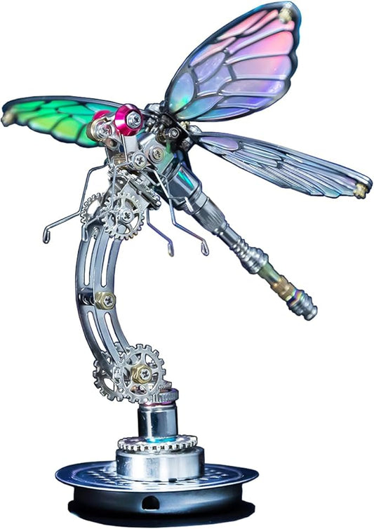 Mostarle Cyberpunk Dragonfly 3D Metal Puzzle, DIY Mechanical Model Kit for Teens & Adults, Color-Shifting Electroplated Wings, Adjustable Display, DIY Stress Relief Home Décor Gift