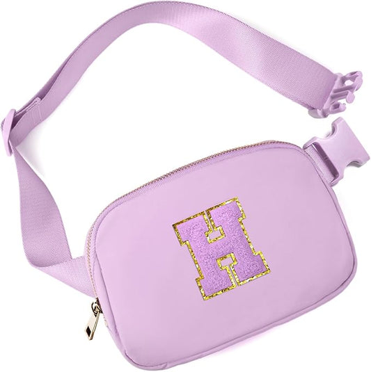 Gitus Gifts for 8 9 10 11 12 Year Old Girls Belt Bag Fanny Pack Crossbody Bags with Initial Letter Patch Cute Stuff Birthday Gifts for Teen Girls Women Personalized Trend Stuff (Lavender-H)