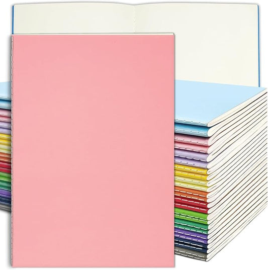 24 Pack Blank Books for Kids - 5.5"x 8.3", 60 Pages - Small Journals Bulk, Girls Notebooks for Drawing & Writing, Sketchbooks w/Colorful Soft Cover, Unlined Paper, A5 Travel Size