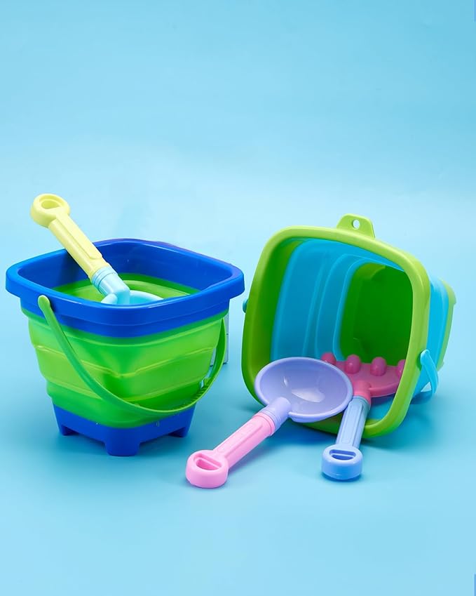Beach Toys for Toddlers 1-3, Beach Toy Sand Toy for Kids Ages 4-8, 2 Collapsible Sand Bucket and Shovels, Mesh Bag, Sand Castle Animal Molds Sets, Travel Sandbox Toys for Toddlers Kids Age 3-10