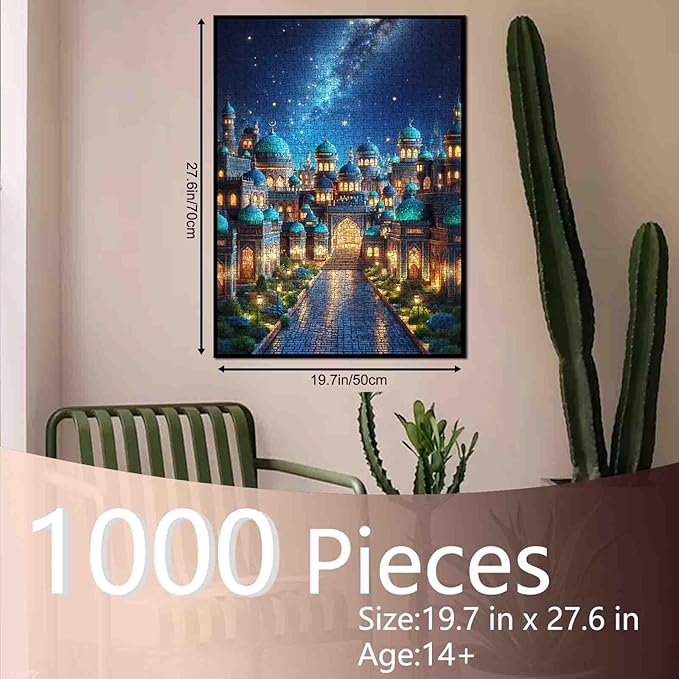 1000 Piece Jigsaw Puzzles for Adults,Mosque Night View Jigsaw Puzzles,Religious Architecture Puzzle,Challenging Family Activity Perfect for Game Nights,Mosque Puzzle as Wall Art Decor