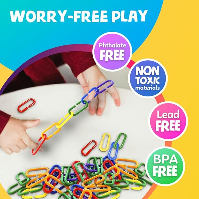 Skoolzy Math Links 120 pcs - 6 pk - Plastic Links for Kids Learning - Toy Chain Links - Plastic Links for Kids - Math Manipulative for 3, 4-8 Year
