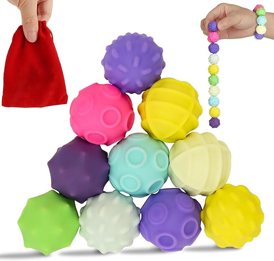 10Pcs Rainbow Texture Sensory Fidget Toy Multi-Color Educational Science Kit Anxiety Relief 24mm DIY Mutual Attraction Desk Balls Kids Adults Stocking Stuffers Gift for Party Favors Gift