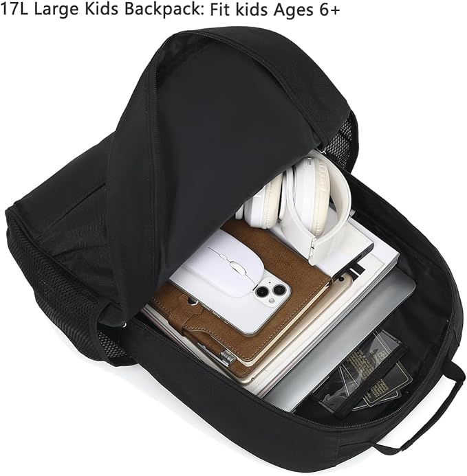 FlowFly Kids Backpack for Toddler Boys Girls, Simple Lightweight Bookbag for Daycare Kindergarten Elementary School Travel, Small Modern Bag (Large, Black)