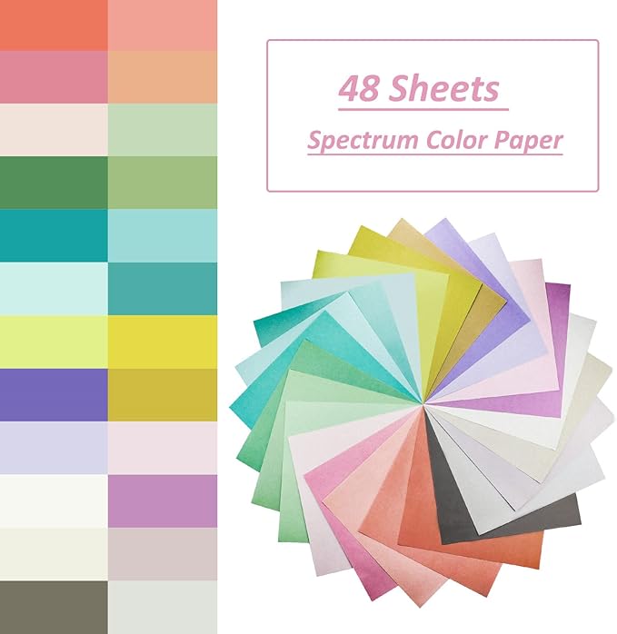 48 Sheets Pastel Color Scrapbook Paper 12x12 Inch 24 Assorted Colored Card stock 120 gsm 32 lb Rainbow Paper for Cardmaking, Assorted Color Shading Projects,Origami,Classroom Crafts