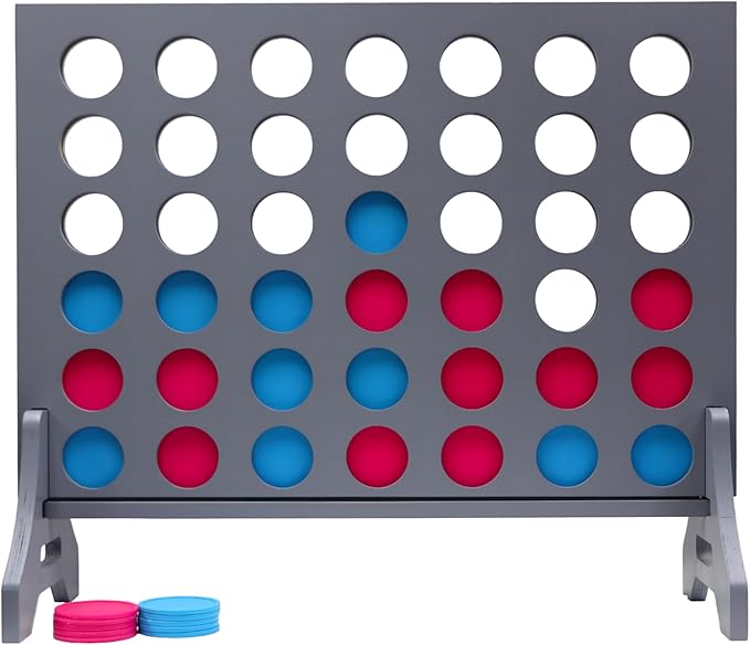 Tailgating Pros Premium Grey Giant Four in a Row with Carrying Case - Jumbo Oversized Outdoor Yard Game - Connect Multiple Pucks in a Row to Win - Many Puck Colors Available!