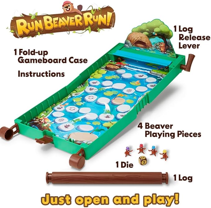 A Fast-Paced Family Board Game with Rolling Log Travel-Friendly Design Perfect for Kids Ages 5+ 2-4 Players Includes Beaver Pieces and Gameboard