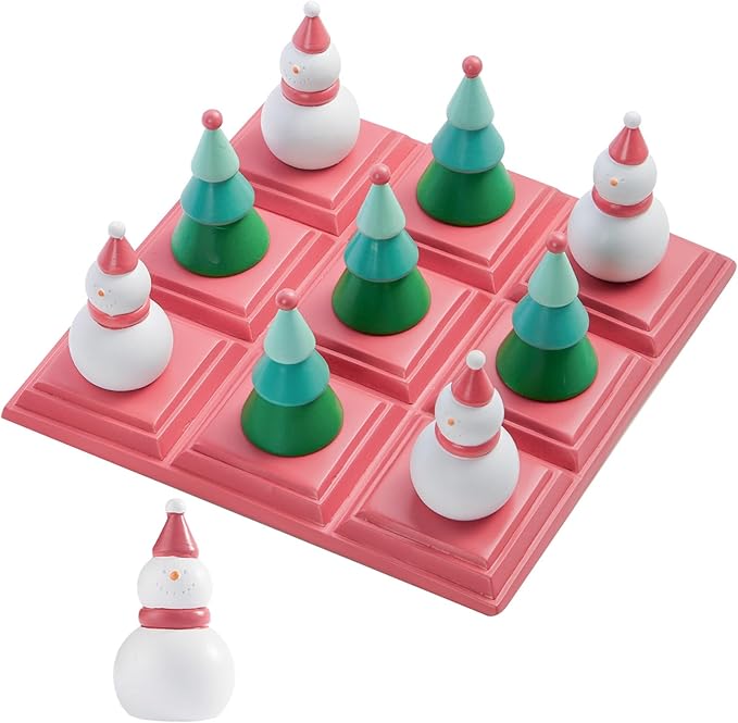 WDS WONDROUS Christmas Tic Tac Toe Game with 3D Snowman & Tree Pieces,Fun Board Game Xmas Coffee Table Decor,Indoor Holiday Decorations for Home Shelf, Table Centerpiece Decor