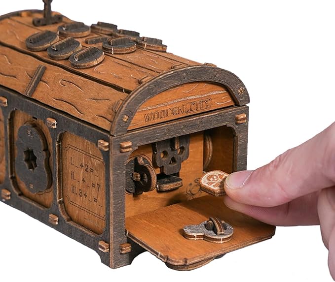 WOODEN.CITY Treasure Chest Puzzle Box for Adults – 3D Wooden Mystery Box Brain Teaser & Escape Room Game with Secret Opening (165 Pieces, Gift Idea)