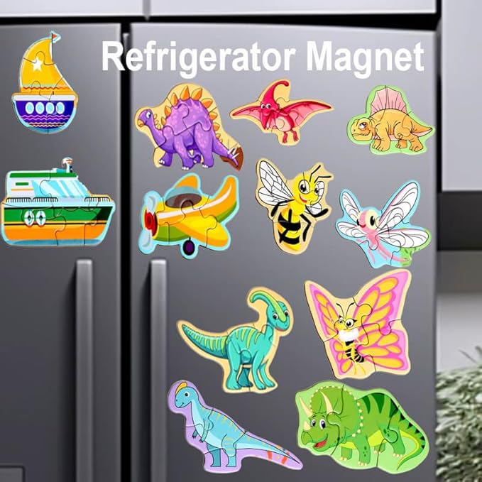 3 Pack Magnetic Puzzles for Kids Ages 3-5, Magnetic Board for Toddlers, Refrigerator Magnets,Toddler Travel Activities for 2-4 Year Old Boys and Girls (Insect + Dinosaur + Transportation)