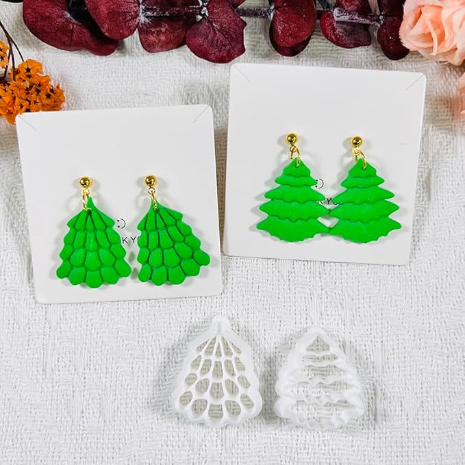Xaekicr Christmas Tree Polymer Clay Cutters – 3 Style Clay Cutters for Holiday Earrings, Christmas Clay Tools for Polymer Clay Jewelry and Crafts