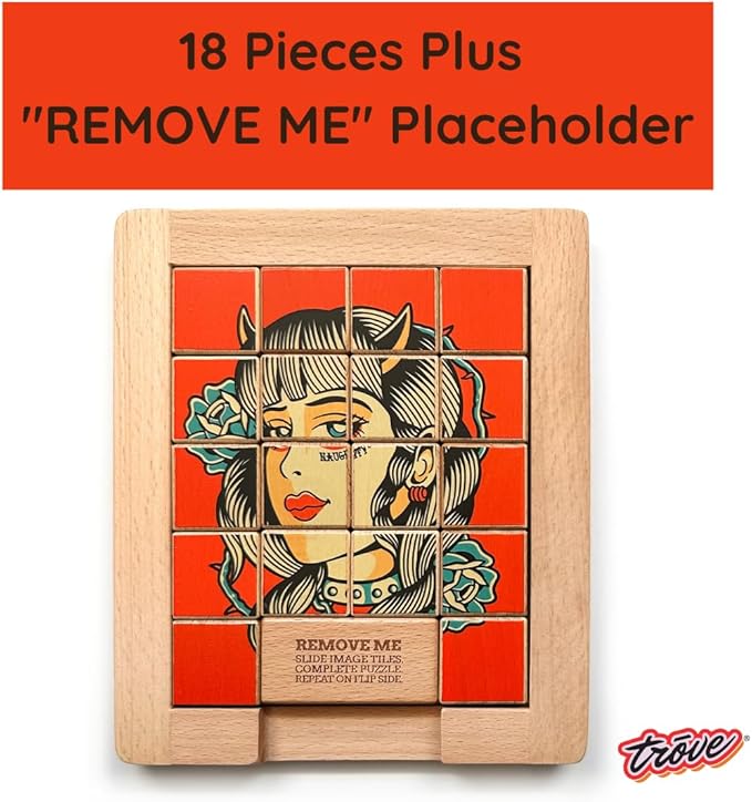 TROVE - Dualities Sliding Wooden Puzzles, Naughty v. Nice - STEM, Challenging, Entertaining, Fun, Brain Teaser, Classic Slide Puzzle, Klotski, Great for Travel, Great for All Ages