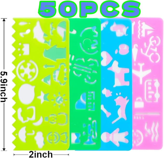 Cityrosy Drawing Stencils, Rainbow Scratch Paper Activity Kit for Kids, 50 Pieces, 4 Colors and Styles, Perfect for Classroom, Birthday, Party