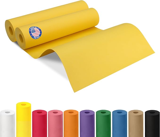 12" x 1200" (100 ft) Yellow Kraft Paper Roll, Pack of 2 - USA-Made Quality Craft Paper for Gift Wrapping, Kids' Arts & Crafts, School Projects - 100% Recycled, 50 lb Natural Material by IDL Packaging