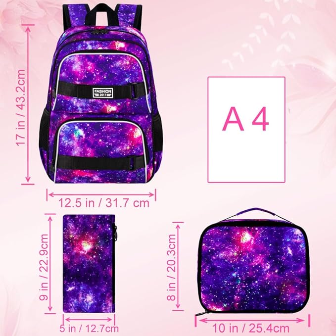 UFNDC Backpack for Girls, 17.5" Water Resistant Cat Galaxy Tie-Dye School Backpacks, Teens Bookbag for Women College Middle