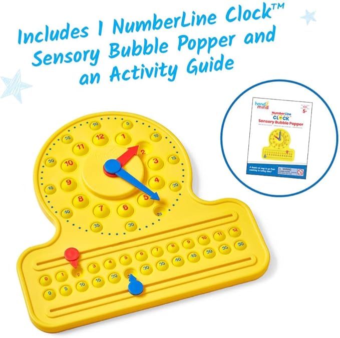 hand2mind NumberLine Clock Sensory Bubble Popper, Push Pop Fidget Toys, Learn to Tell Time, Telling Time Teaching Clock for Kids, Fidgets for Classroom, Math Toys, Kindergarten Learning Activities