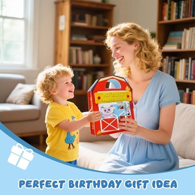 Farm Busy Book for Toddlers 1-3, Busy Book for Toddlers 3-5, Educational Farm Barn Animals Quiet Books with Finger Puppets, Montessori Portable Travel Learning Toys for 1 Year Old Boy Girl Gifts