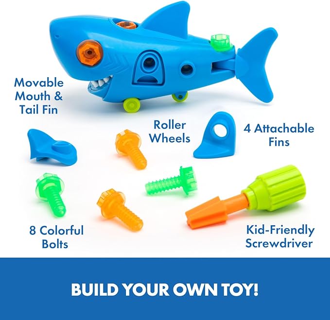Educational Insights Design & Drill® Shark - Take Apart Toy, 13 Pieces, Kid-Friendly Screwdriver, Toddler STEM Toy, Gift for Ages 3+