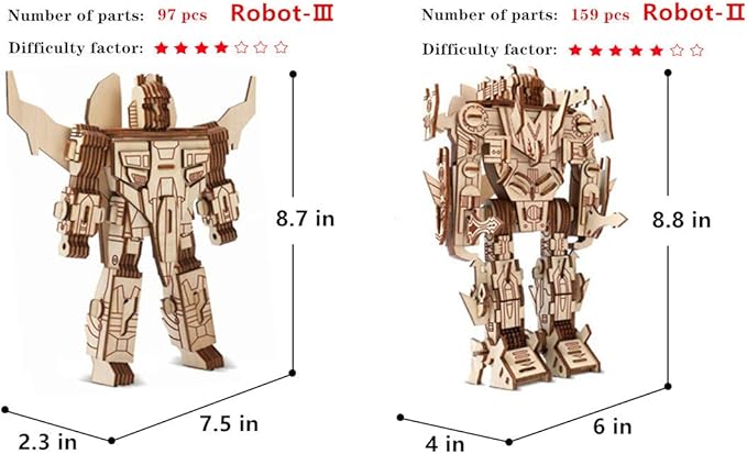 3D Wooden Robot Puzzle,4 Piece Set Wood Crafts DIY Assembly Puzzle,Wooden Robot Model Kits,3D Wood Toys for Adults Man Teens Boys Kids Birthday
