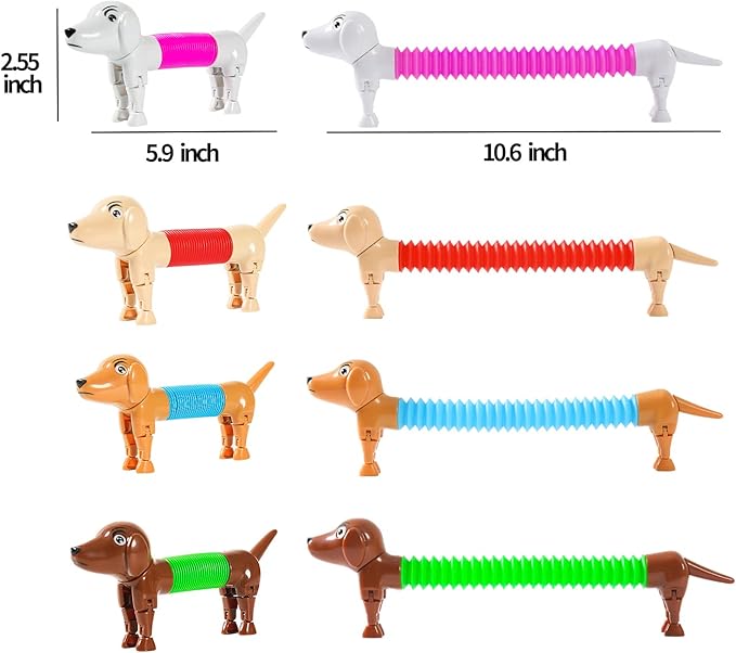 Dog pop Tubes fidgets, Travel Toys for Toddlers 3-5, Sensory Toys for Kids 5-7, fidgets for Kids, Animal pop Tubes, Easter Egg fillers,Easter Basket Stuffers(4 Pack Dog)
