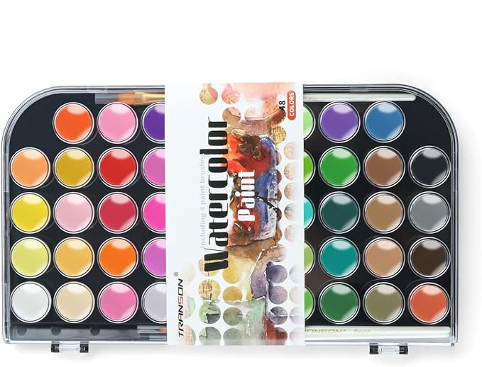 TRANSON 48 Colors Watercolor Paint Set with 4pcs Paint Brushes and 1pcs Water Brush Pen for Adults, Students, Beginners and Artists