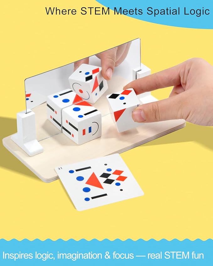 2 Pcs Wooden Mirror Cube Puzzle Game, Spatial Thinking & Pattern Matching Puzzle Game, Educational Board Game Toy for Kids and Adults