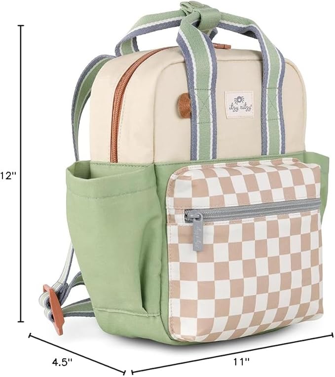 Itzy Ritzy Toddler Backpack - Daycare Bag - Features Adjustable Shoulder Straps, 2 Side Pockets & Spacious Interior with Wipeable Fabric Lining & Name Label, Checkerboard Backpack