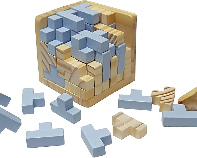 Wooden Brain Teaser Puzzle Cube Easter Basket Stuffers Wooden Puzzles T-Shaped Jigsaw Logic Puzzle Educational Toy for Kids and Adults by AHYUAN (Gray)