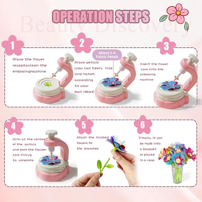 Logth DIY Flower Craft Kit with Flower Maker โ Build Your Own Bouquet Toy, Educational Arts & Crafts Activity for Girls Ages 4-8, Preschool Learning, Birthday Gift