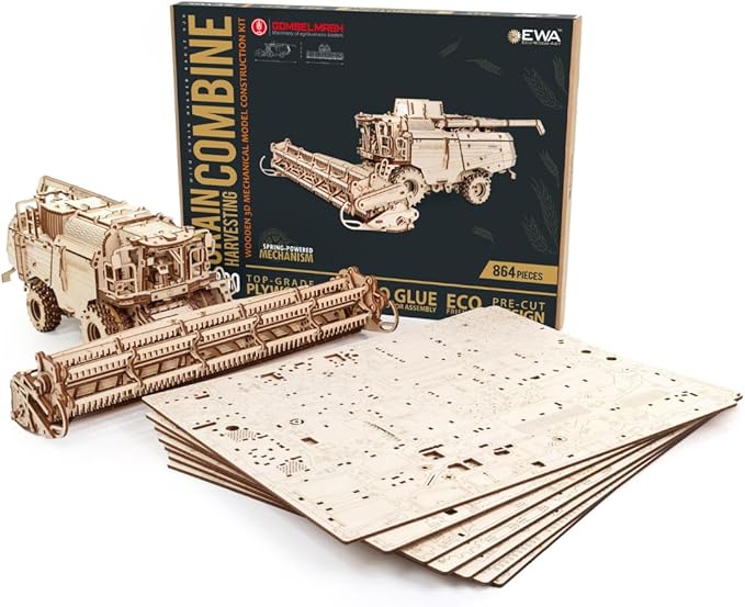 EWA Eco Wood Art Mechanical Model Grain Harvesting Combine GH800-864 pcs – Intricate Wooden Craft Kit - Sustainable DIY Assembly Kit for Adults and Teens