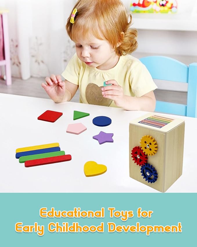 Wooden Sorting Toys Montessori Color & Shape Sorter Preschool Learning Activities Fine Motor Skills Sensory Toys for Toddlers 2-5 Birthday Gifts for Boys and Girls (Colorful-Cuboid)