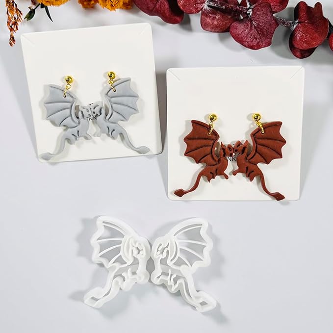 Polymer Clay Cutters Dragon Set – 2PCS Fantasy Dragon Clay Earring Cutters for Polymer Clay Jewelry, Halloween Gothic Clay Tools and Cutters for Cosplay and DIY Crafts