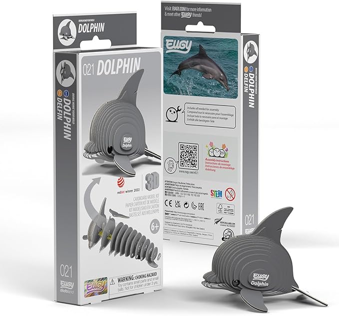 Eugy Dolphin 3D Puzzle, 25 Piece Eco-Friendly Educational Toy Puzzles for Boys, Girls & Kids Ages 6+