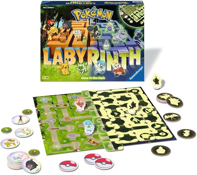 Ravensburger 22705 - Pokémon Labyrinth Glow in The Dark - Sliding Fun with Your Favorite Pokémon - Playable in Light and Dark for 2-4 Players Ages 7 and Up